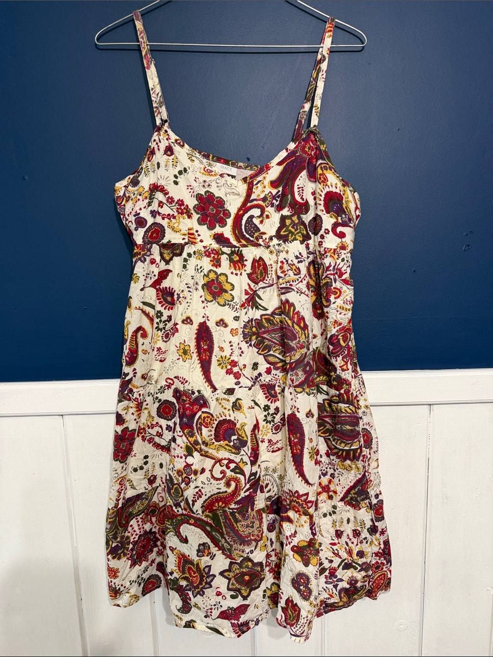 Suzy Shier Paisley Print boho Spaghetti Strap tank summer Dress sz M